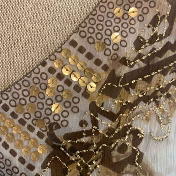CHICO’S ANIMAL PRINT PEPLUM EMBROIDERED SEQUIN BLOUSE TOP GU SZ 1 VERSATILE - Picture 6 of 11